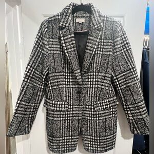 Loft Plaid Tweed Long Modern Blazer - pink note